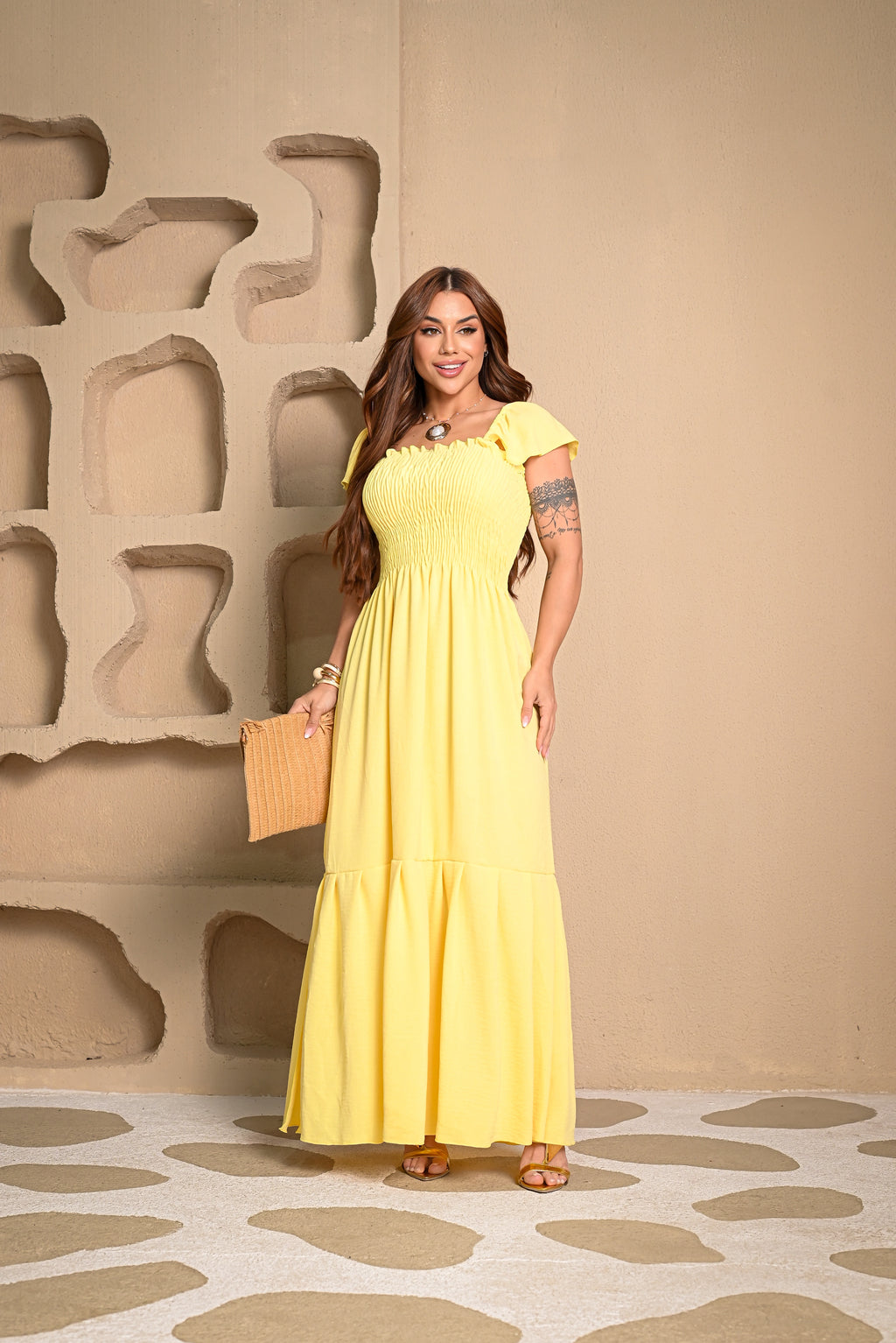 Conjunto Camille – 2 vestidos longos - (Amarelo/Rosa)