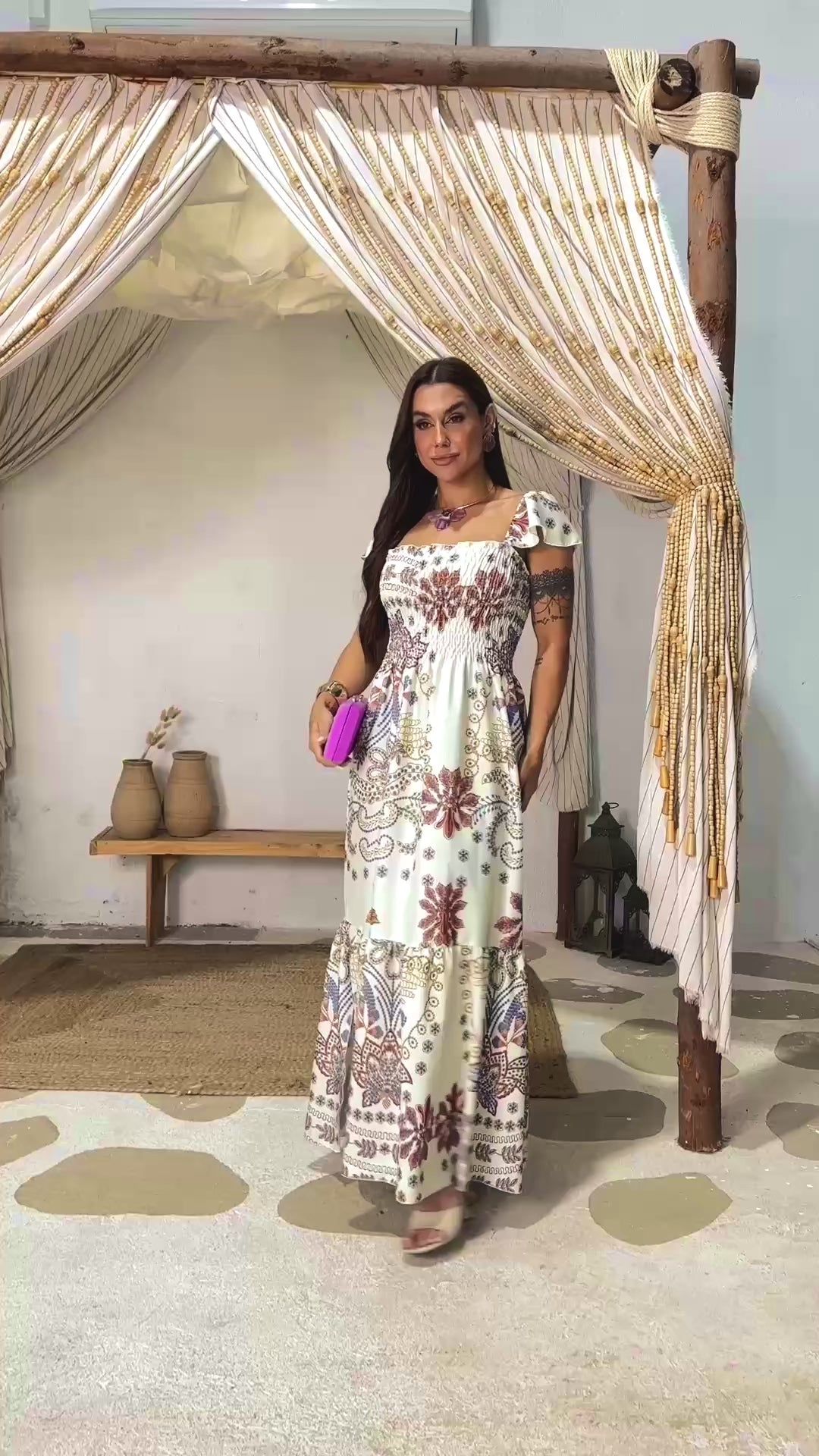 Vestido Longo Camille - Branco Floral